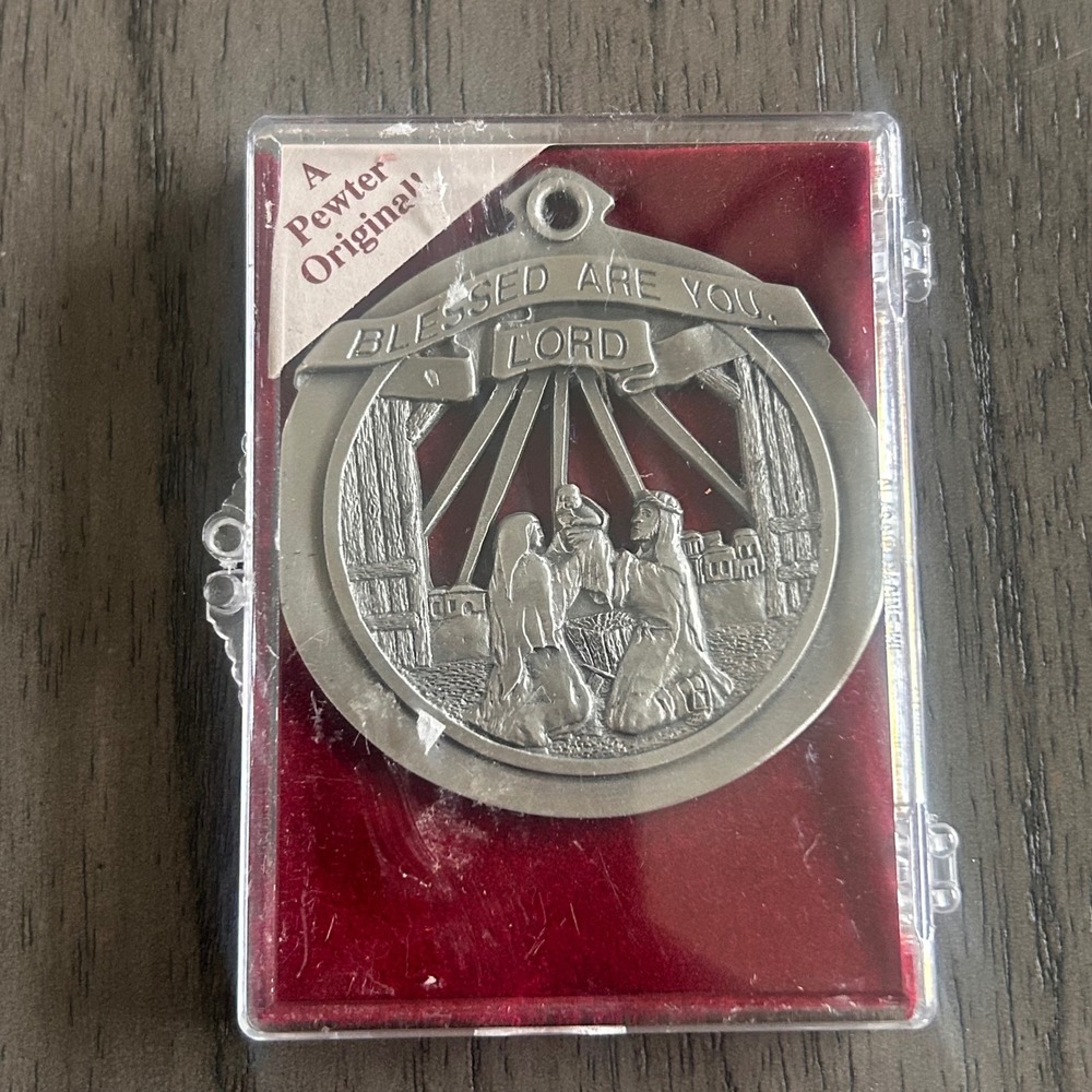 Vintage 1992 Cheerful Hearts Fine Pewter Nativity Christmas Ornament USA Made